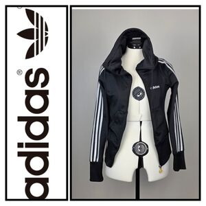 Adidas Originals y2k Black Hooded Track Jacket XS – Classic 3-Stripes Design